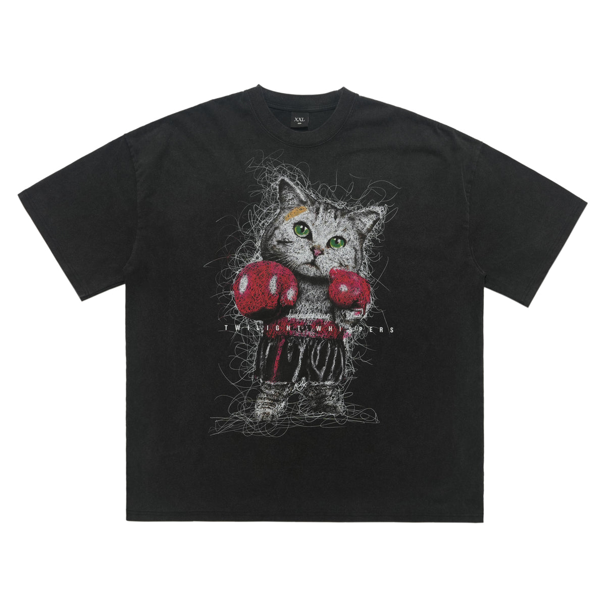 Boxer t-shirt kitten print top cat tee grunge jumper in black