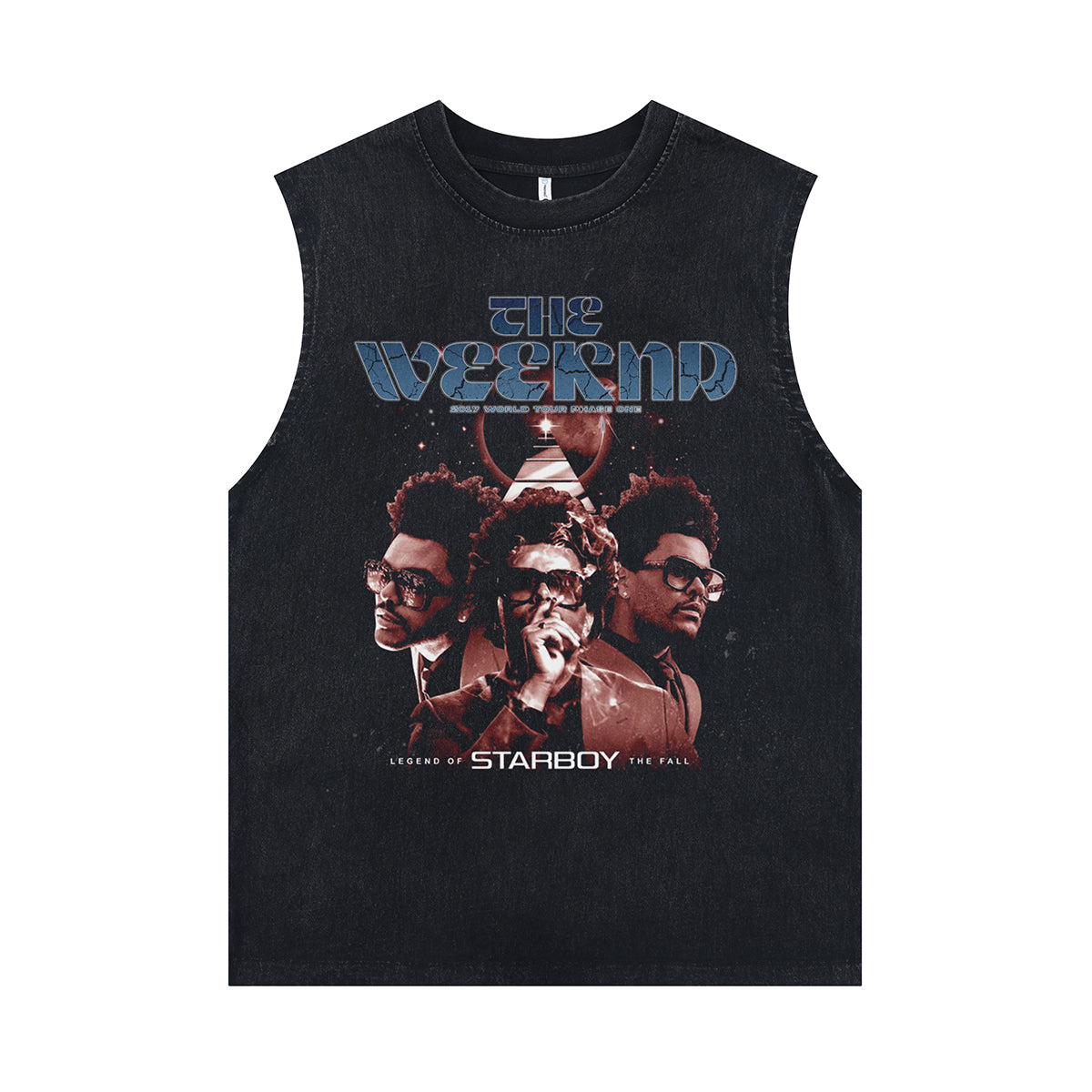The Weekend sleeveless t-shirt vintage singer vest star boy tank top in acid wash black