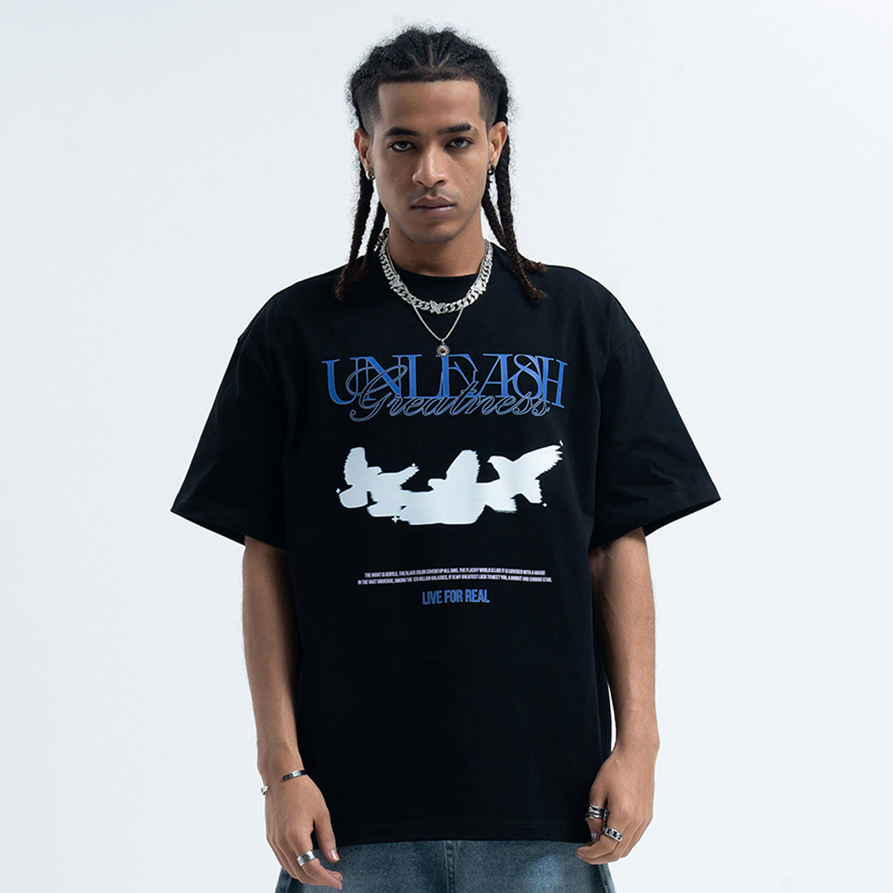 White doves t-shirt bird print top freedom slogan tee in black