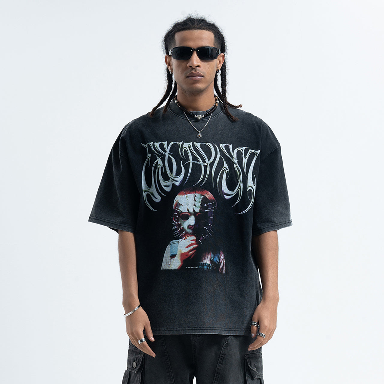 Creepy mask t-shirt scary movie top horror tee retro jumper in black