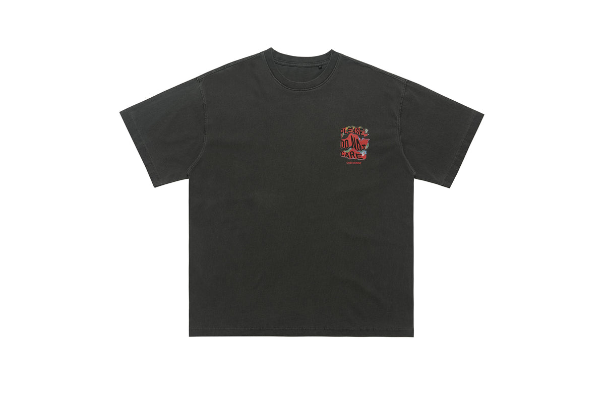 Psychedelic graffiti t-shirt dont care slogan top in grey