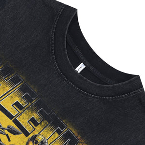 Motorbike sleeveless t-shirt motorsports surfer vest cheetah slogan tank top in acid wash black