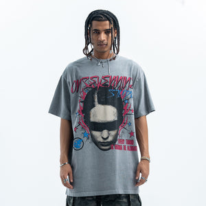 Gothic t-shirt blindfolded girl top creepy print tee in cream