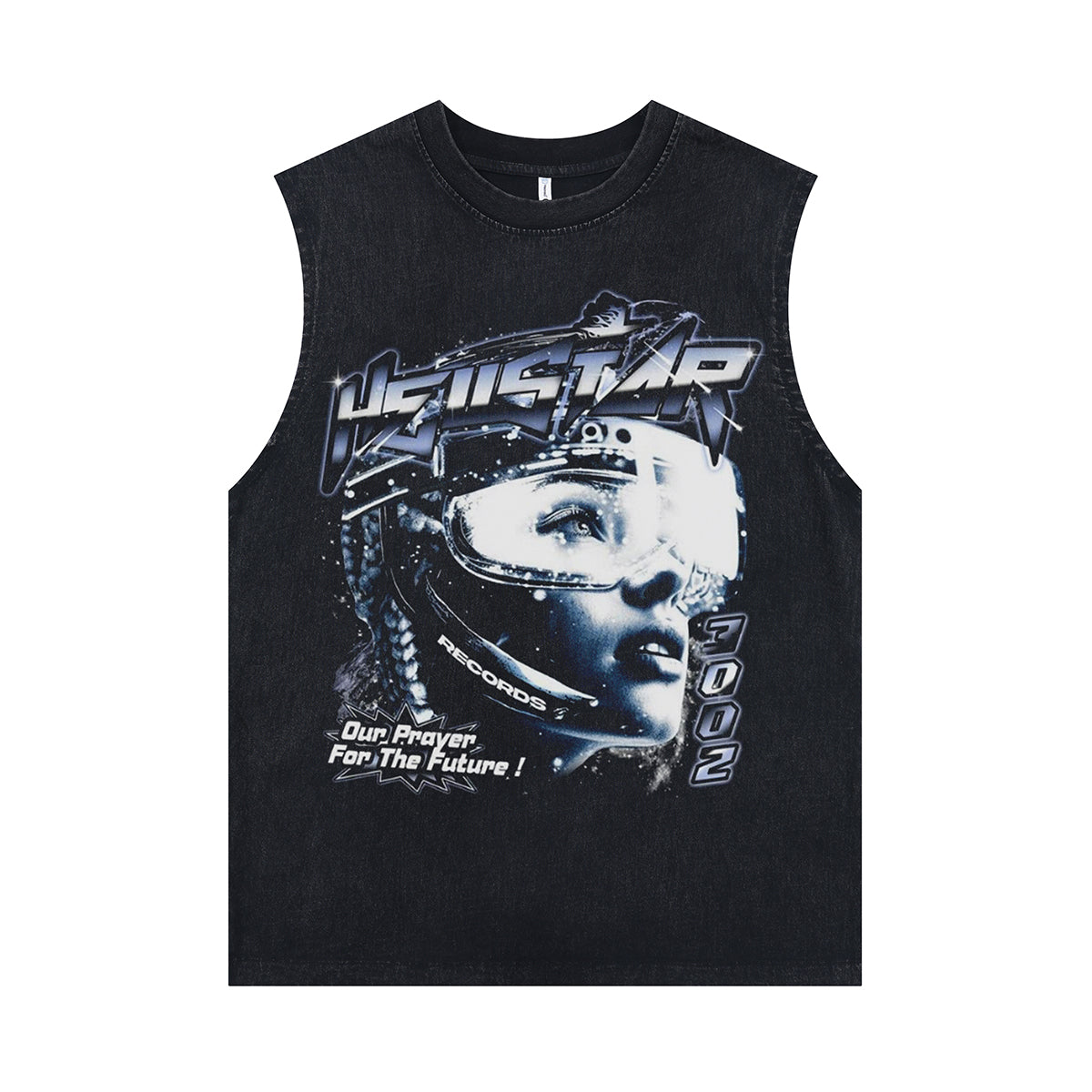 Cyberpunk sleeveless t-shirt vintage slogan vest hellstar tank top in acid wash black