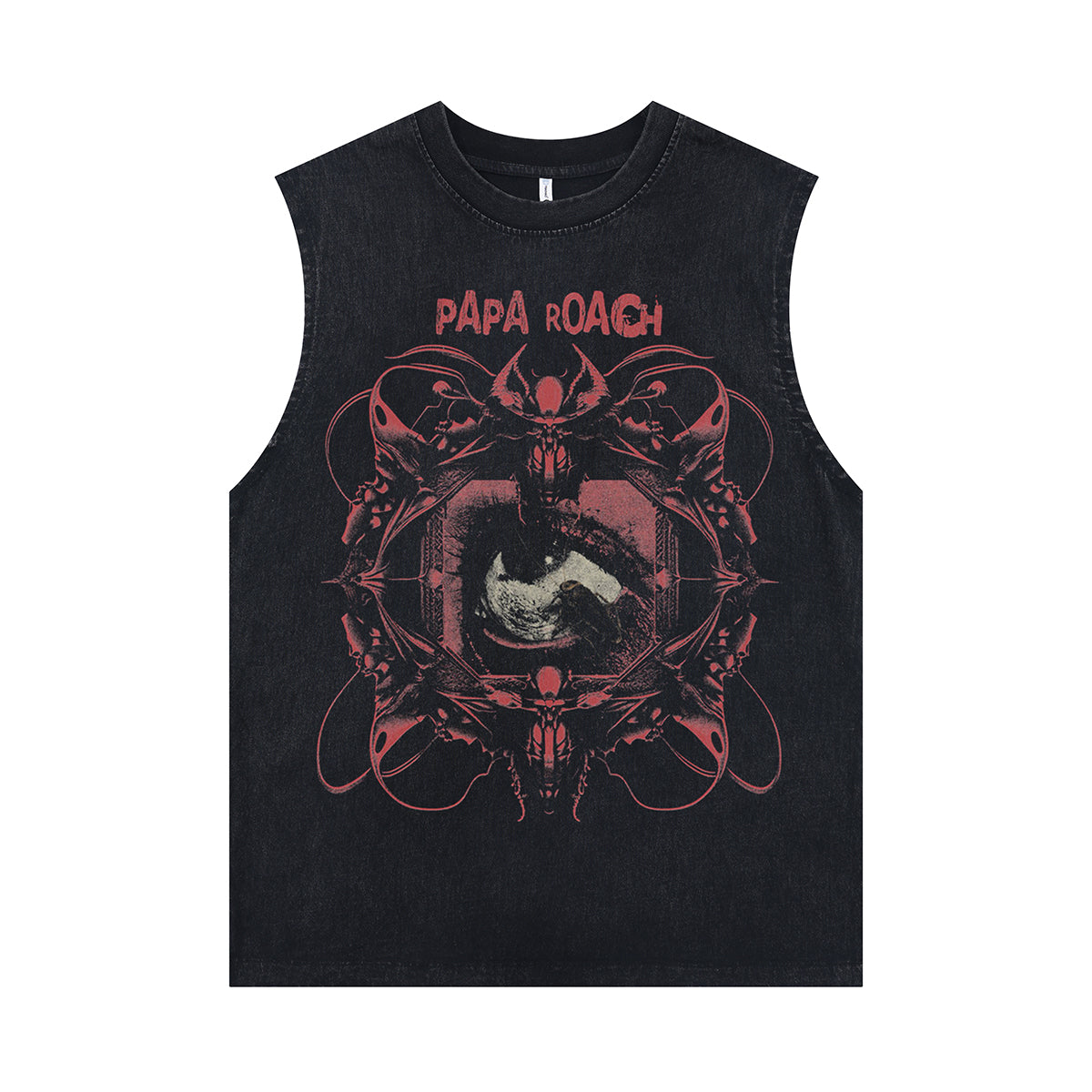 Papa Roach sleeveless t-shirt vintage rock band vest metalcore tank top in acid wash black