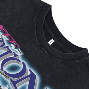 Y2K racing car sleeveless t-shirt 00s motorsports surfer vest sports print tank top in acid wash black