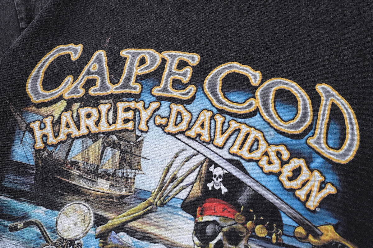 Vintage Harley Davidson t-shirt pirate print tee retro racing top in grey