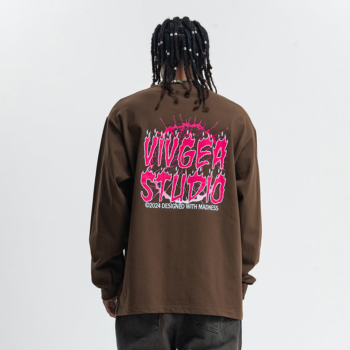 Psychopath slogan jumper long sleeve raver t-shirt grunge hip-hop top in brown