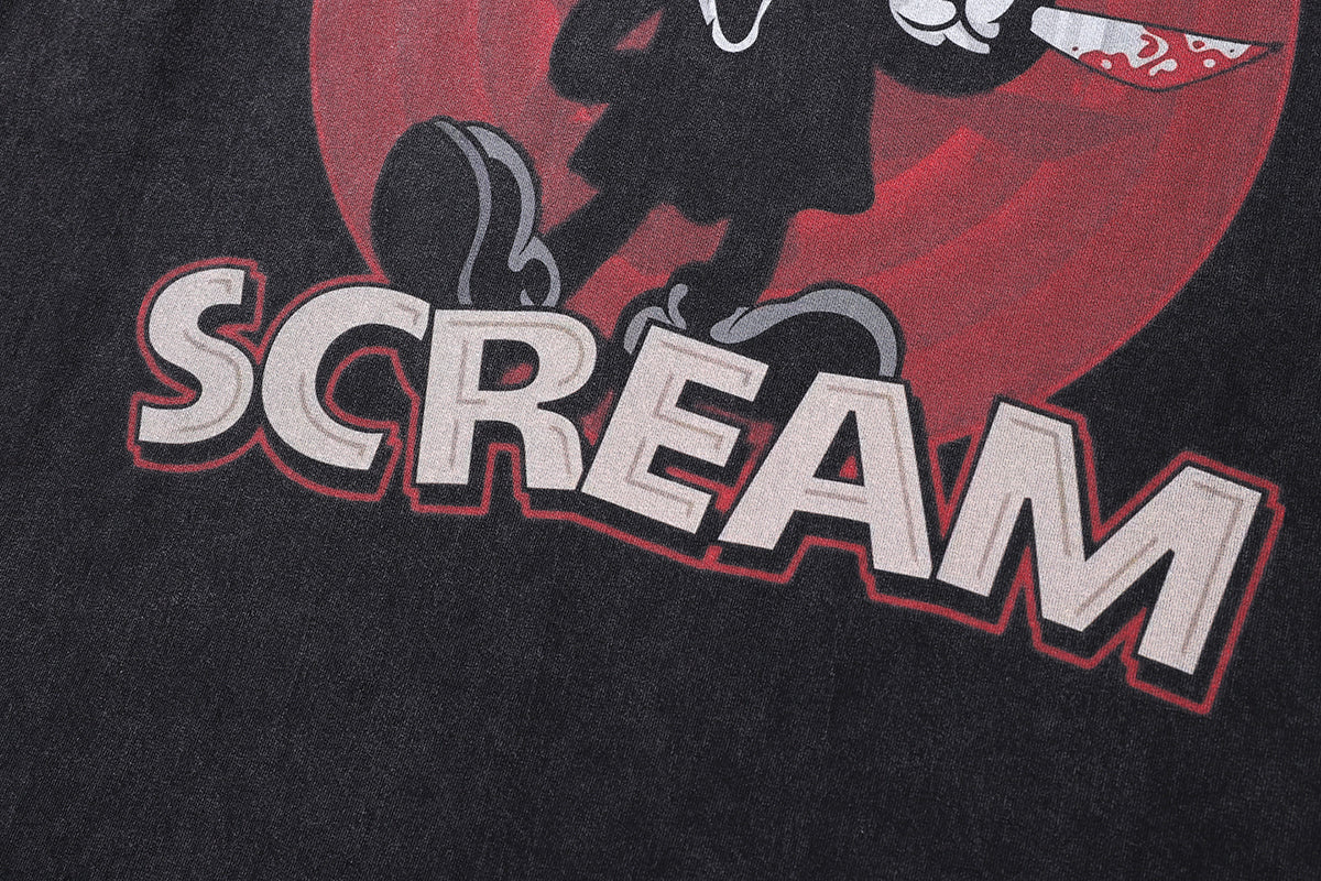 Scream t-shirt mask print tee retro funny cartoon top in vintage grey