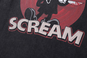 Scream t-shirt mask print tee retro funny cartoon top in vintage grey
