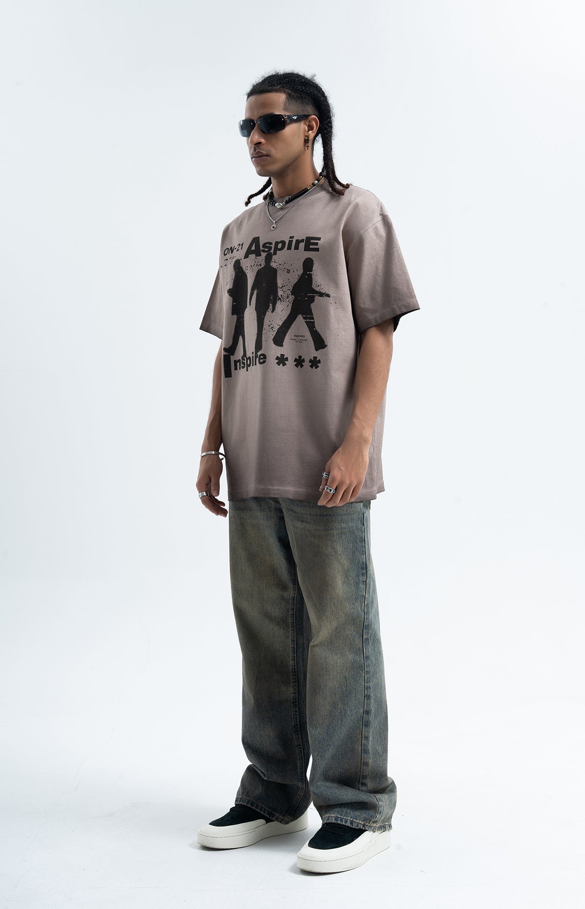 Aspirational t-shirt motivational top grunge psychedelic tee in beige