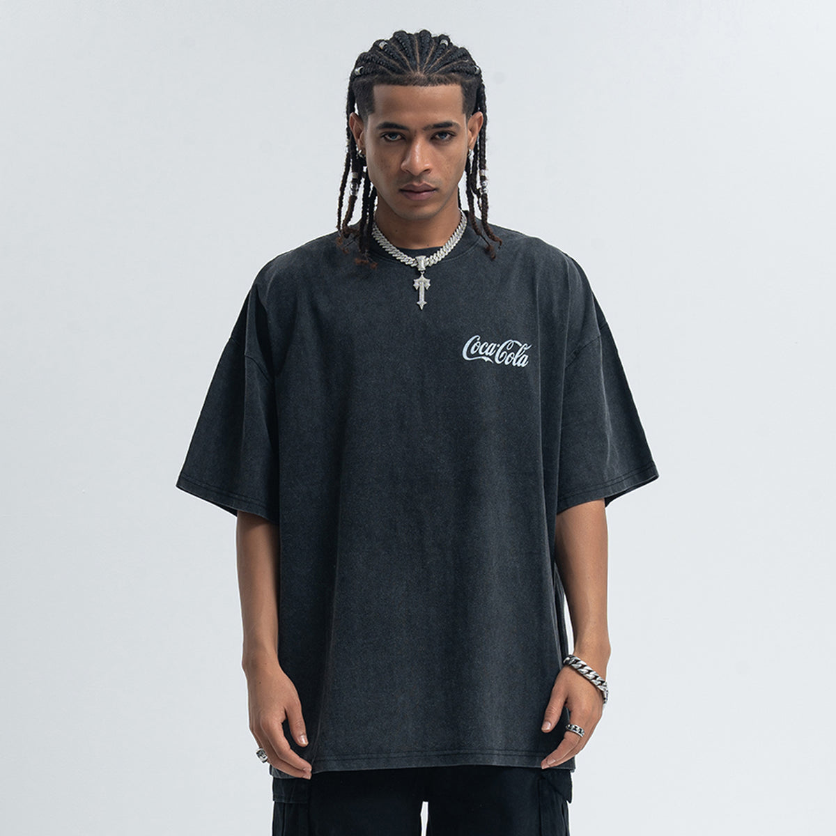 Vintage Coca Cola t-shirt retro cartoon top soft drink tee in black