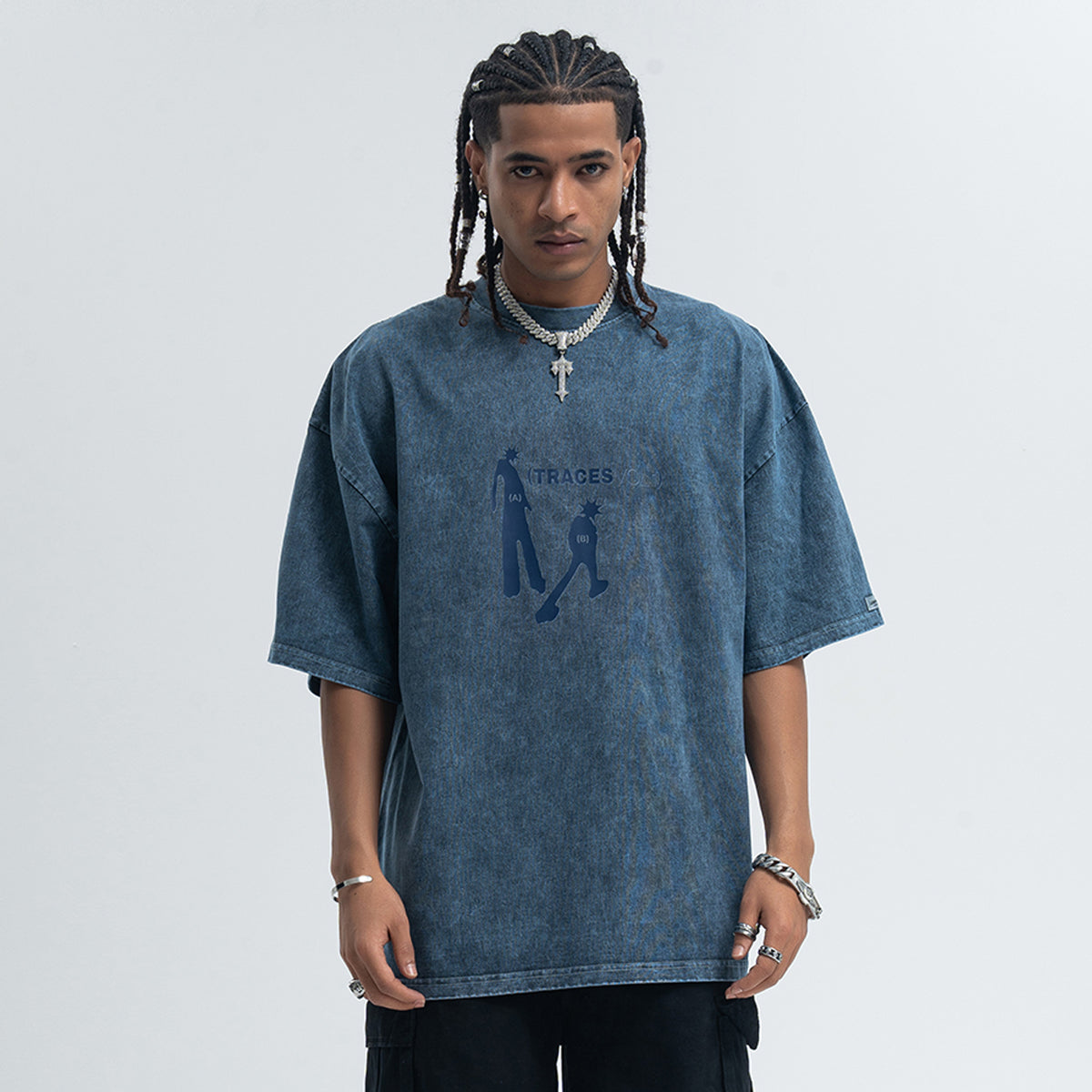 Punk print t-shirt mohawk top spiky hair tee in Purple