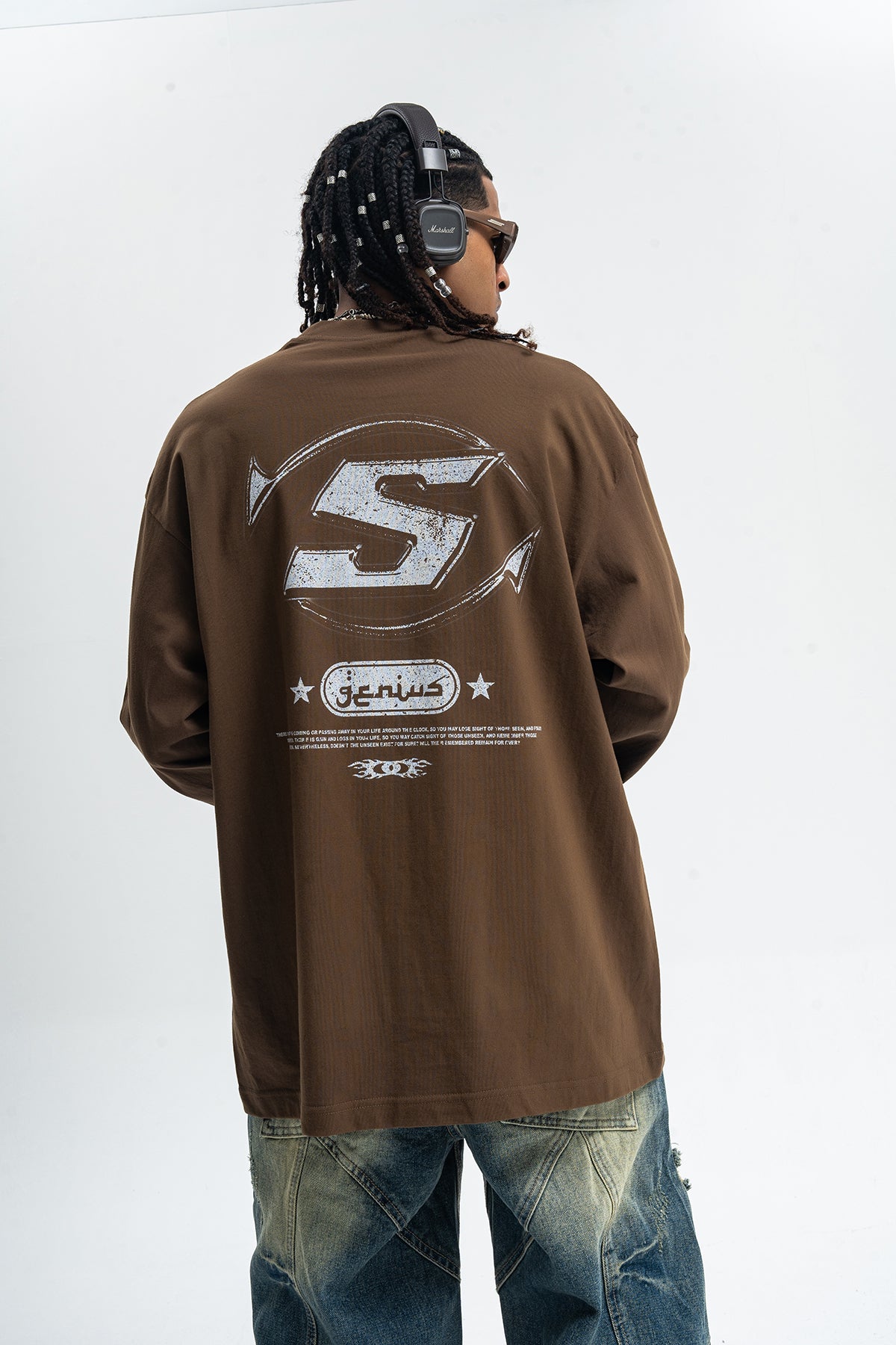 Genius slogan jumper 00s grunge long sleeve top skater t-shirt in black