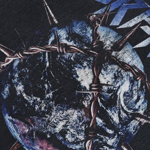 Earth print vintage sleeveless t-shirt gothic surfer vest retro creepy tank top in acid wash black