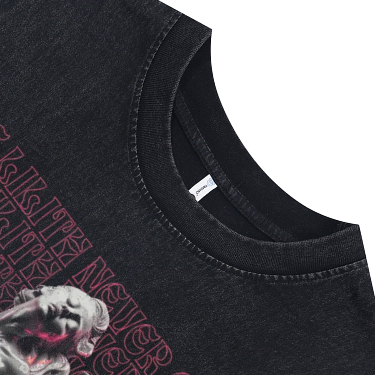 Femme fatale slogan sleeveless t-shirt gothic sculpture cartoon vest scary print tank top in acid wash black