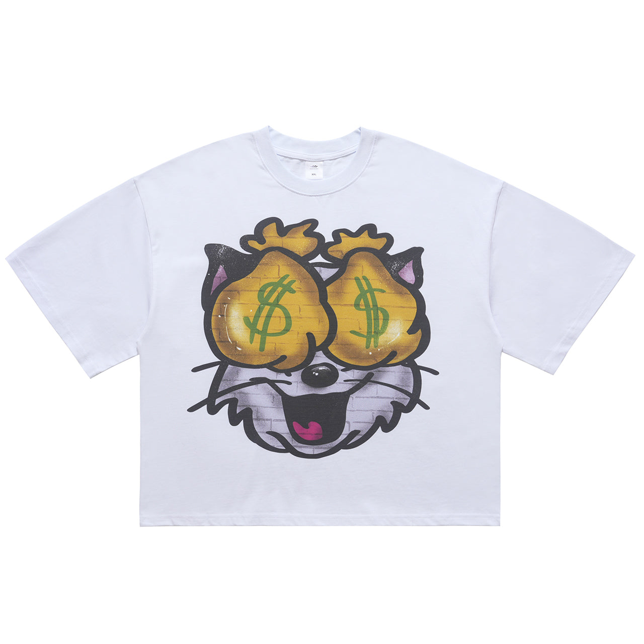 Money t-shirt cat cartoon top retro gangster tee in white