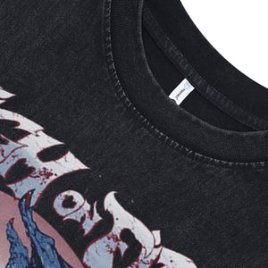 Dragon print sleeveless t-shirt 80s surfer vest retro monster cartoon tank top in acid wash black