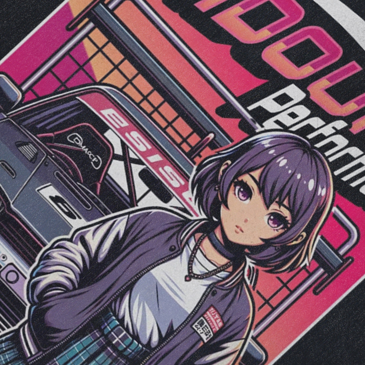 Japanese cartoon sleeveless t-shirt retro anime surfer vest racing car tank top in acid wash black