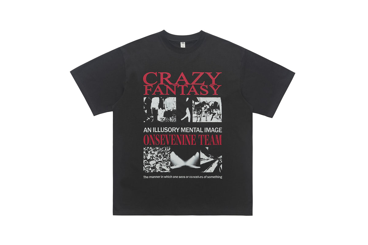 Punk t-shirt psychedelic top graffiti tee retro photography jumper in grey