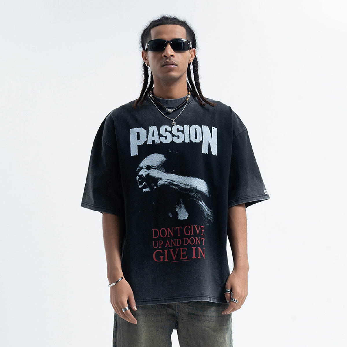 Boxer t-shirt motivational top grunge hip-hop tee in black