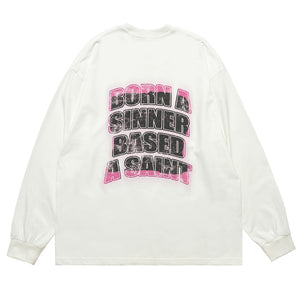 Saint print long sleeve top neon graffiti jumper grunge religion t-shirt in white