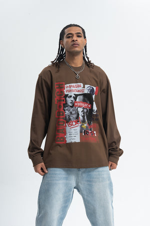 Bad bitch slogan top long sleeve raver tee grunge graffiti t-shirt in black