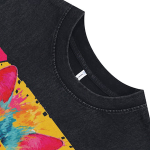 Cool cat print sleeveless t-shirt Japanese cartoon vest 80s retro poster tank top in acid wash black