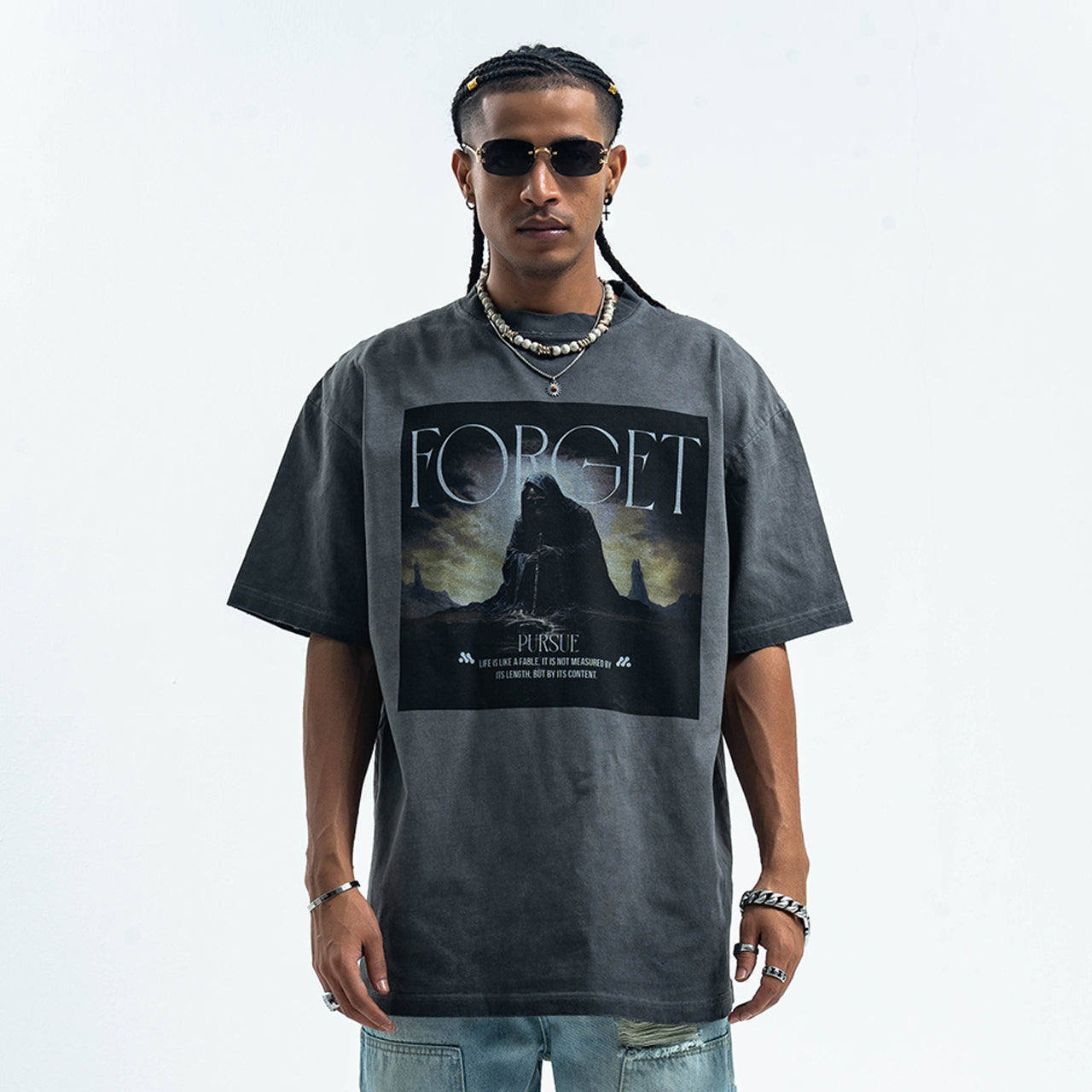 Gothic t-shirt desert monster top creepy print tee in grey