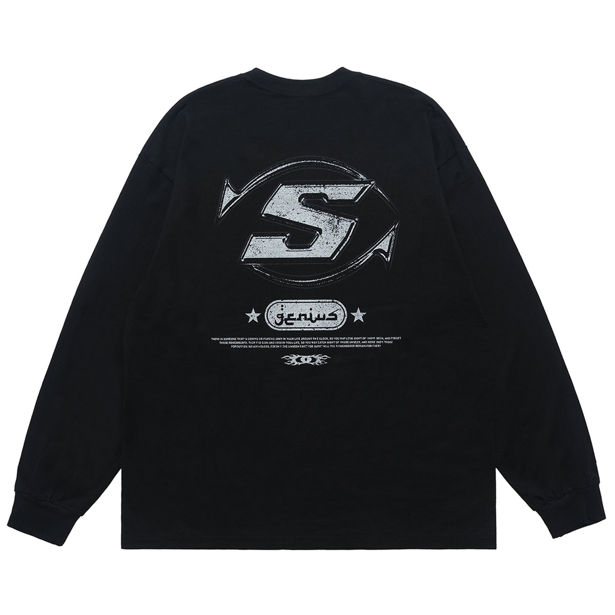 Genius slogan jumper 00s grunge long sleeve top skater t-shirt in black
