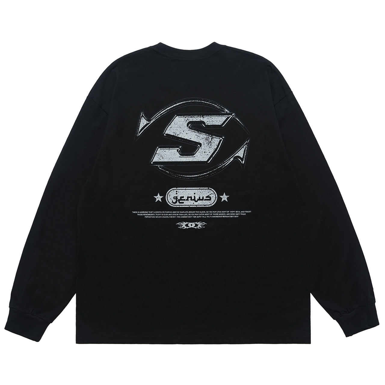 Genius slogan jumper 00s grunge long sleeve top skater t-shirt in black