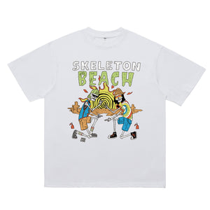 Skeleton t-shirt retro skater tee beach slogan top in white