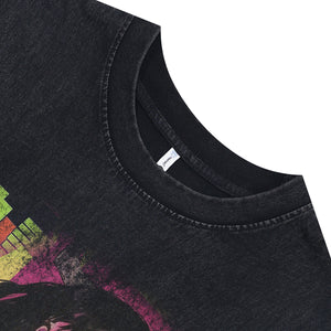 Anime devil cartoon sleeveless t-shirt Japanese poster surfer vest 00s retro Manga tank top in acid wash black