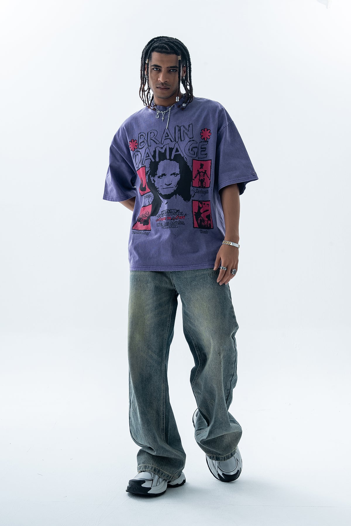 Creepy t-shirt brain slogan tee grunge top in blue