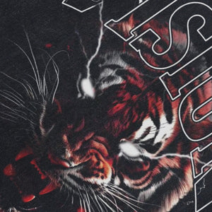 Bengal tiger sleeveless t-shirt animal cartoon surfer vest 90s vission slogan tank top in acid wash black