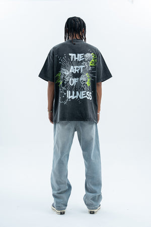 Flame t-shirt skeleton print tee grunge monster top skull jumper in Black