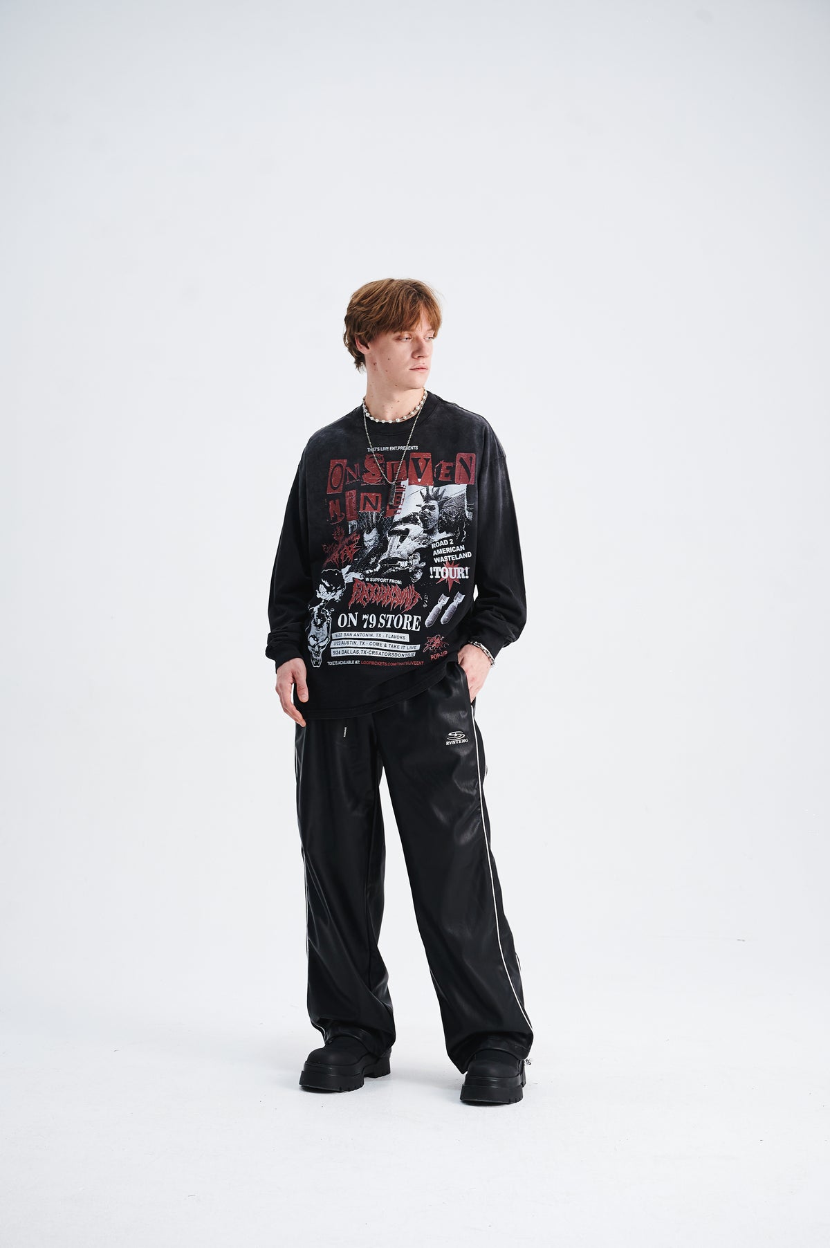 80s punk jumper long sleeve mohawk print top spiky hair t-shirt in black