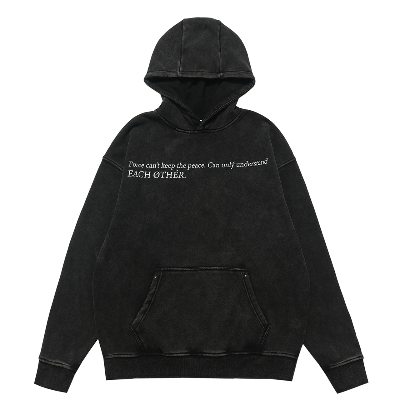 Peace slogan hoodie vintage wash anti war pullover retro jumper in acid grey