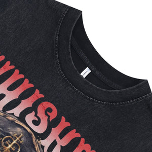 Pirate cat sleeveless t-shirt treasure slogan surfer vest retro poster tank top in acid wash black