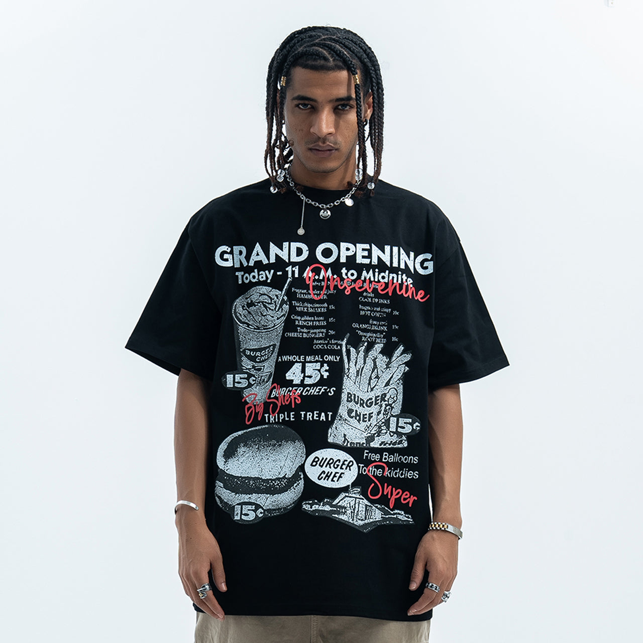 Fast food t-shirt burger print top 90s tee in black