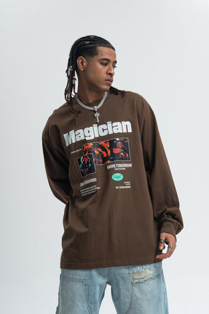 Magician slogan jumper long sleeve singer t-shirt rocker top in white