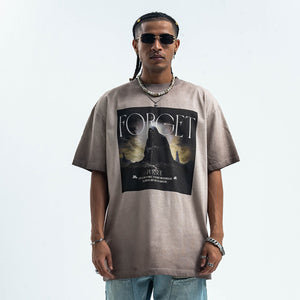 Gothic t-shirt desert monster top creepy print tee in grey