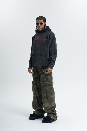 Palm print hoodie vintage hip-hop pullover retro gangster top tattoo print jumper in acid grey