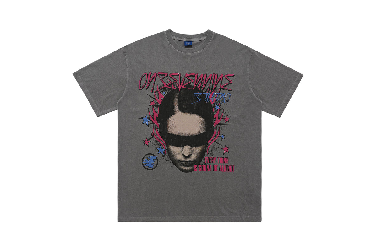 Gothic t-shirt blindfolded girl top creepy print tee in cream