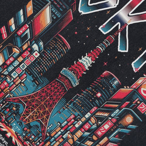 Tokyo sleeveless t-shirt city print surfer vest retro Japanese tank top in acid wash black