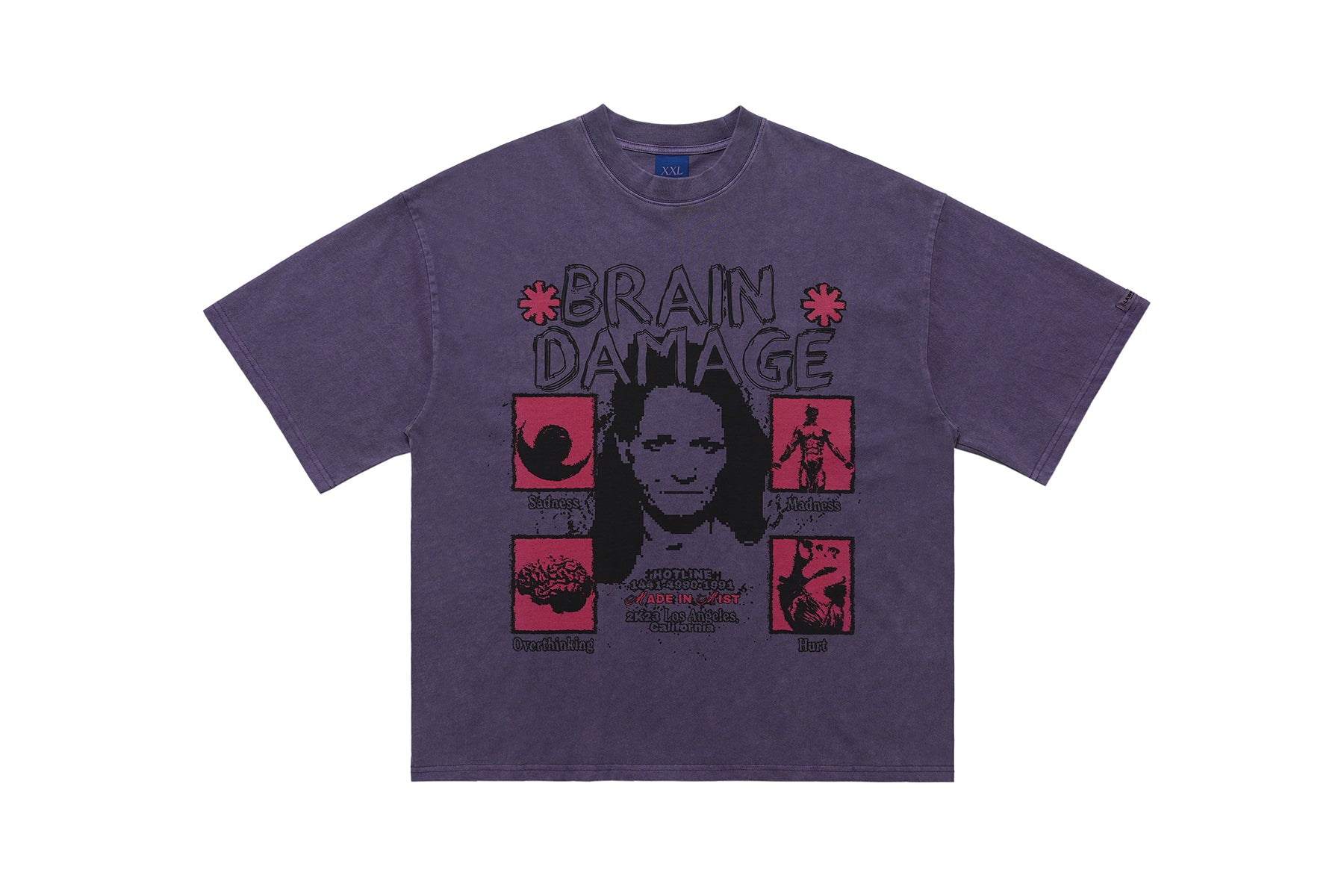 Creepy t-shirt brain slogan tee grunge top in blue