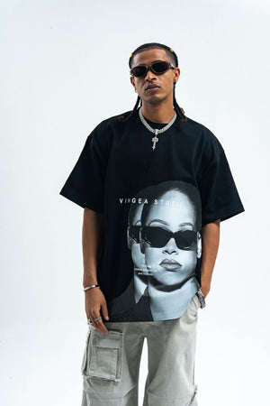 Rihanna t-shirt retro singer top grunge r&b princess tee black