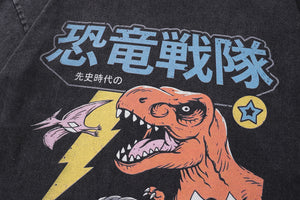 Dinosaur cartoon t-shirt Japanese cartoon tee retro anime top in vintage grey