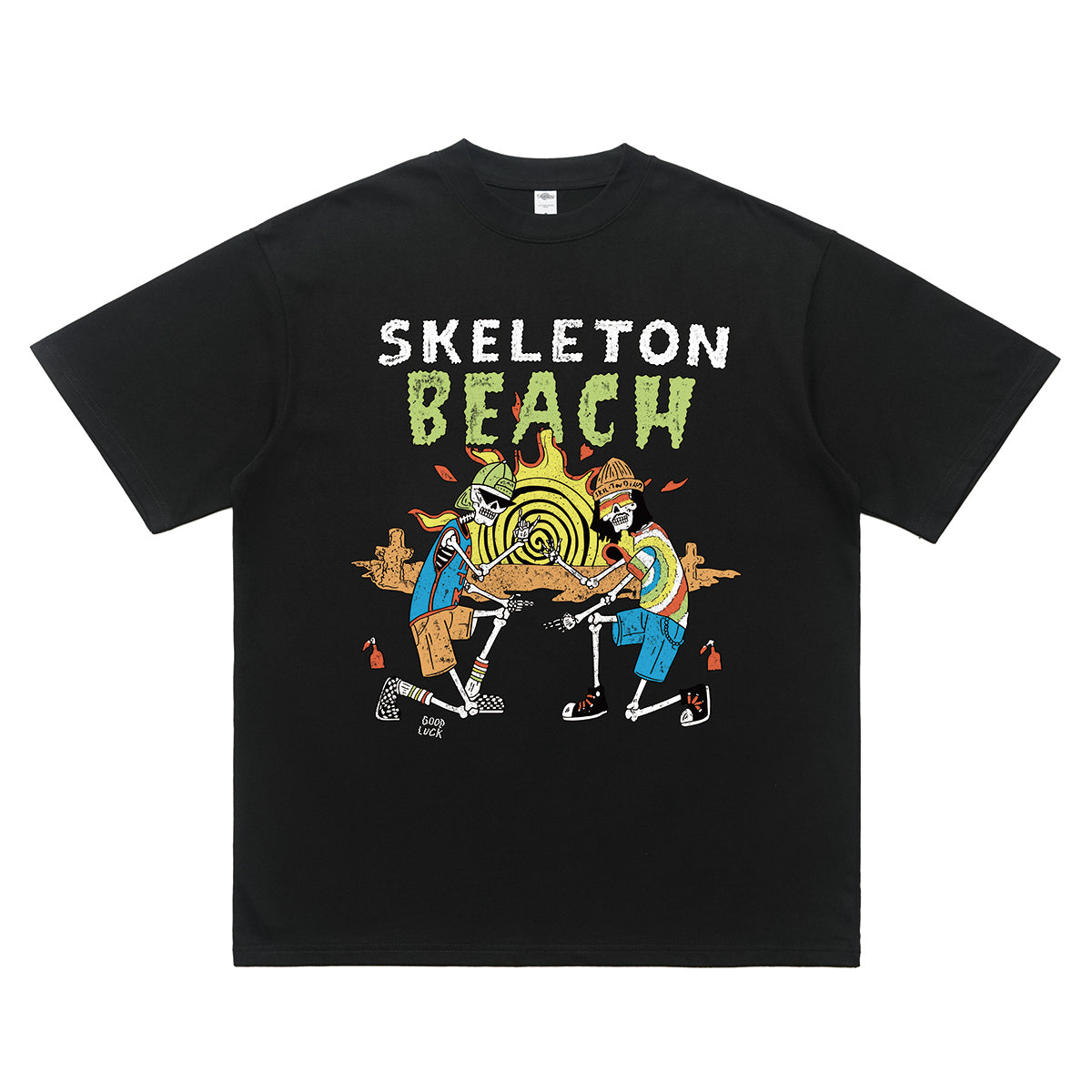 Skeleton t-shirt retro skater tee beach slogan top in white