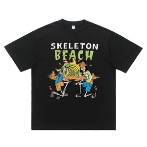 Skeleton t-shirt retro skater tee beach slogan top in white